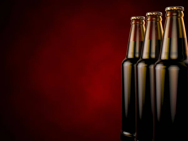 Bottles of beer on a red background. 3d illustration. — Stock Photo, Image