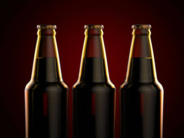 Bottles of beer on a red background. 3d illustration. — Stock Photo, Image