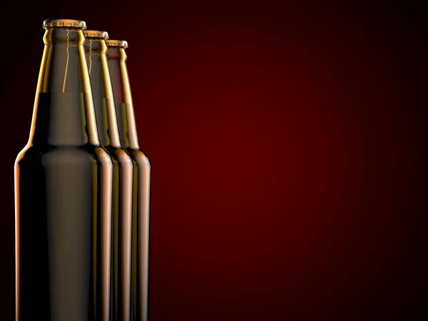 Bottles of beer on a red background. 3d illustration. — Stock Photo, Image