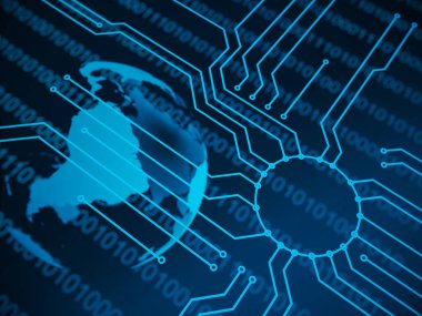 Blue teknoloji arka plan devre kartı, toprak, basamak. 3D çizim