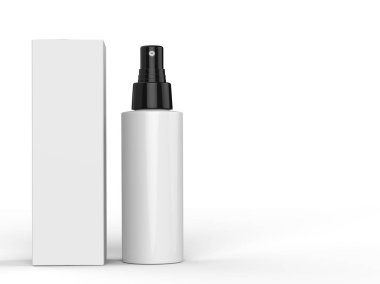 Kozmetik kapları, renkli arka plan üzerinde paketi ile şişe. 3D çizim.