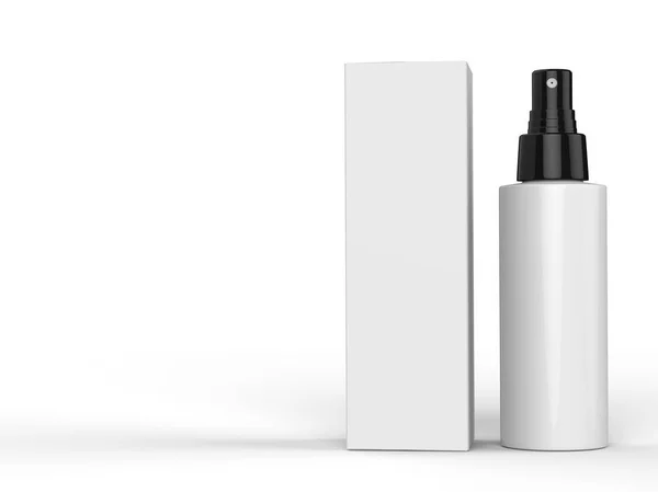 Cosmetica containers, fles met pakket op kleurrijke achtergrond. 3D illustratie. — Stockfoto