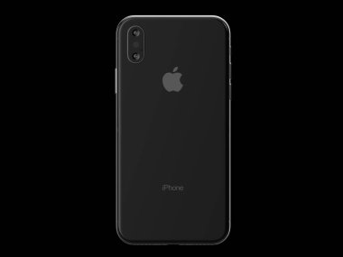 Ekaterinburg, Rusya Federasyonu - 14 Eylül: Apple Inc logolu görsel içerik görüntü, siyah bir zemin üzerine siyah iPhone X 3d Render.