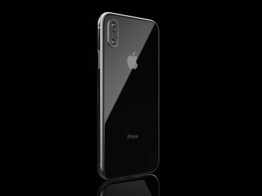 Ekaterinburg, Rusya Federasyonu - 14 Eylül: Apple Inc logolu görsel içerik görüntü, siyah bir zemin üzerine siyah iPhone X 3d Render.