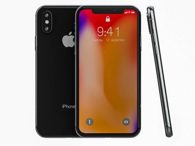 Ekaterinburg, Rusya Federasyonu - 20 Eylül: beyaz zemin üzerine siyah iPhone X açıklayıcı içerik görüntü, 3d Render.
