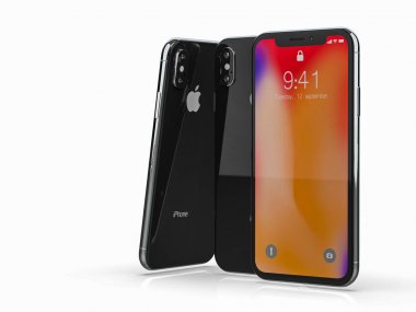 Ekaterinburg, Rusya Federasyonu - 20 Eylül: beyaz zemin üzerine siyah iPhone X açıklayıcı içerik görüntü, 3d Render.