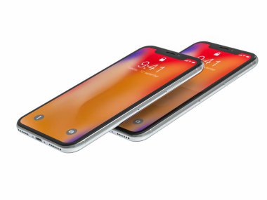 Ekaterinburg, Rusya Federasyonu - 20 Eylül: beyaz zemin üzerine siyah iPhone X açıklayıcı içerik görüntü, 3d Render.