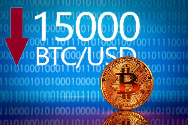 Bitcoin입니다. Bitcoin 가격-15 천 15000 달러 우리 시장 — 스톡 사진