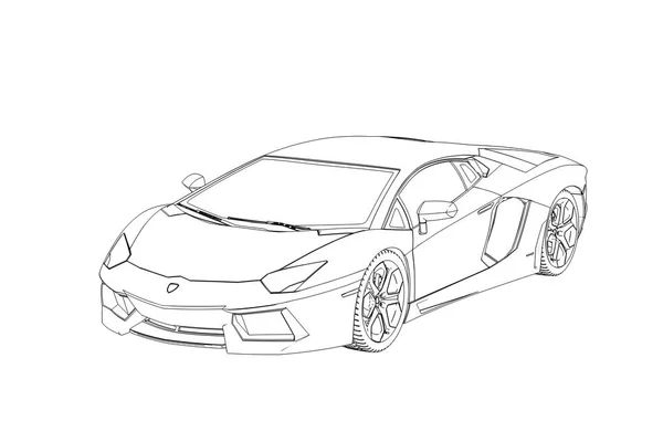 Carro Sprot Lamborghini Aventador Sketch. Ilustração 3D . — Fotografia de Stock