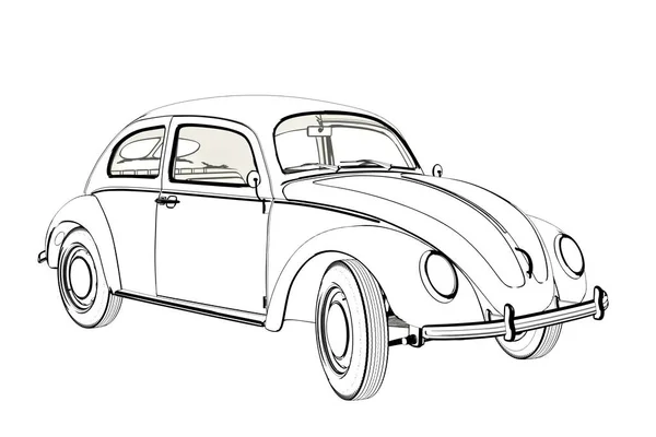 Sprot автомобіля Wolksvagen Жук ескіз. 3D ілюстрація. — стокове фото