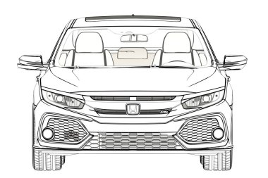 Sedan Honda Civic 2017 grafik kroki. 3D çizim.