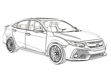 Sedan Honda Civic 2017 grafik kroki. 3D çizim.