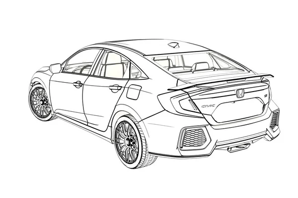 Sedan Honda Civic 2017 grafische schets. 3D illustratie. — Stockfoto
