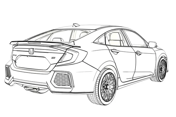Sedan Honda Civic 2017 grafische schets. 3D illustratie. — Stockfoto