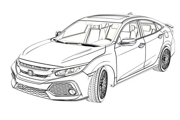 Sedanu Honda Civic 2017 grafický nákres. 3D obrázek. — Stock fotografie