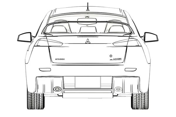 Sedan Mitsubishi Evolution X schets. 3D illustratie. — Stockfoto