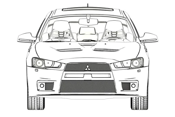 Sedan Mitsubishi Evolution X Sketch. Ilustración 3D . — Foto de Stock