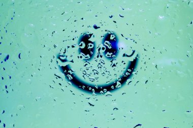 Gülen surat. Mavi gülümseme poster. 