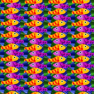 Pembe ve turuncu renklerde balık resmi olan kusursuz bir desen..