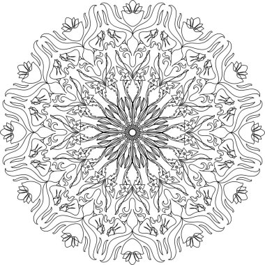 Mandala boyama sayfasını çember yapın. Siyah beyaz mandala posteri. Rahatla ve meditasyon yap.