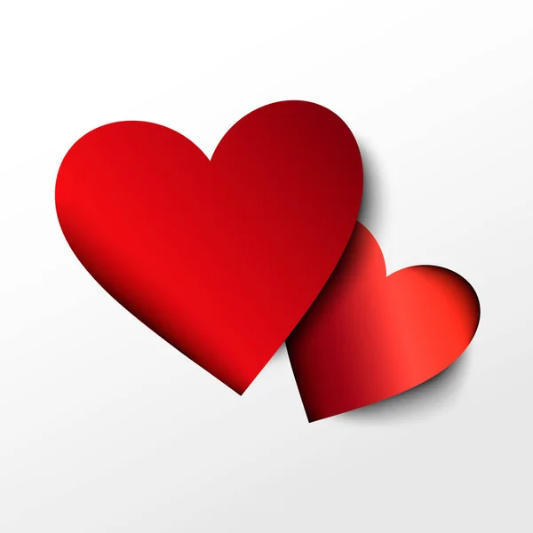 Beyaz arka plan üzerinde iki kırmızı kağıt kalp — Stok Vektör