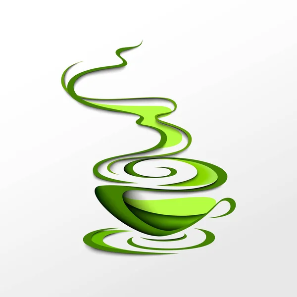 Cup of green tea. Papercut vector illustration — Stock Vector