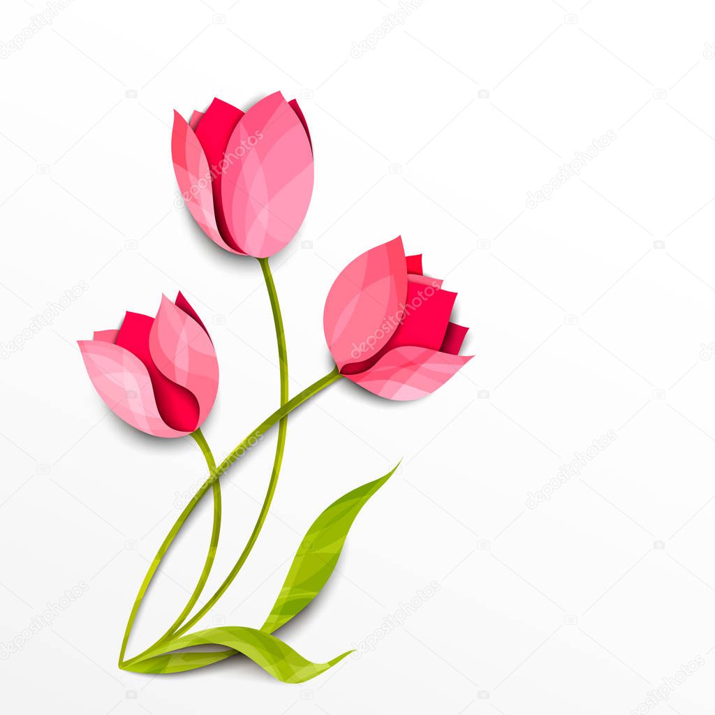 Tulips. Bouquet of flowers isolated on white. Vector paper art