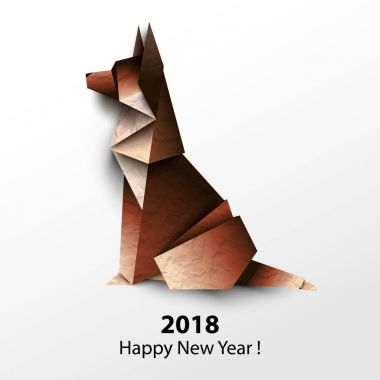 Köpek Alman çoban köpeği. Kağıt origami. Vektör çizim. 2018 Ha