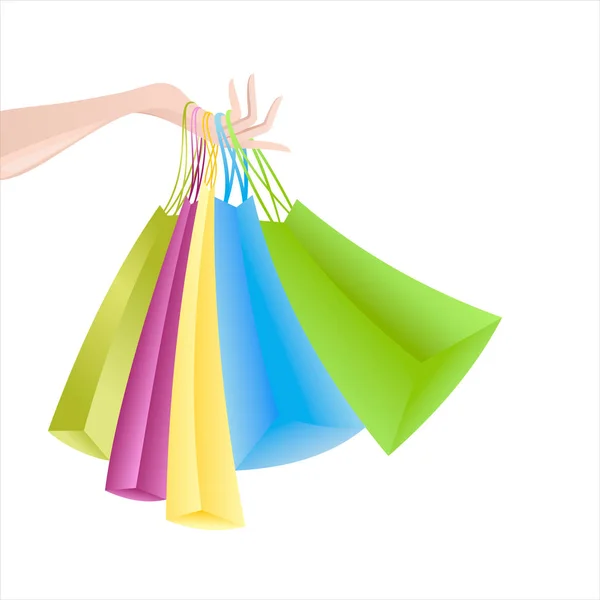 Vrouw hand met kleurrijke tassen — Stockvector