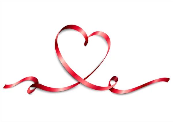 Heart from red ribbon on white backround. Valentines Day. World — Stock Vector