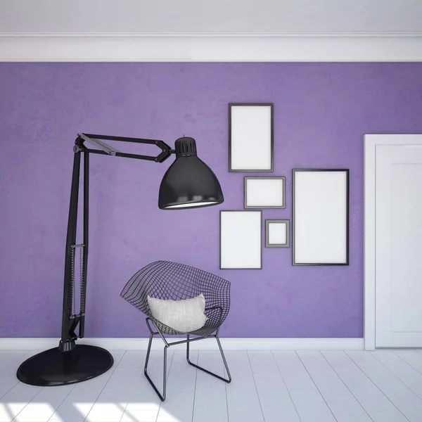 Fotoramar på en lila vägg — Stockfoto