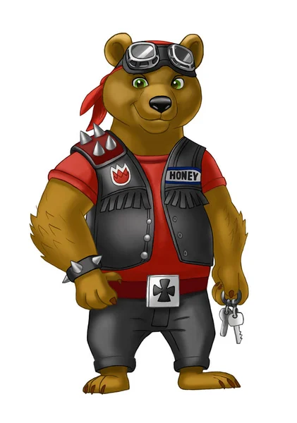 Байкер медведь в кожаной куртке и мотоциклетных очках . — стоковое фото