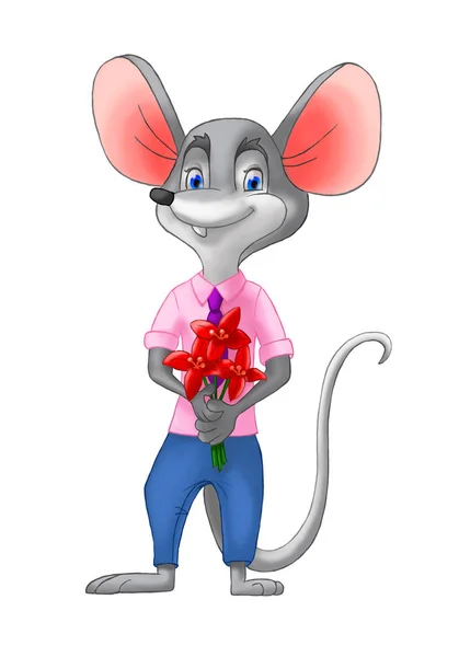Boy myš s květy na Valentýna — Stock fotografie