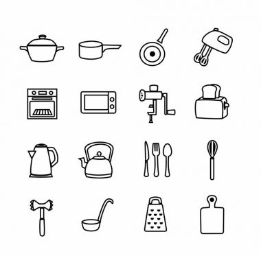 Mutfak ekipmanları. Icons set.