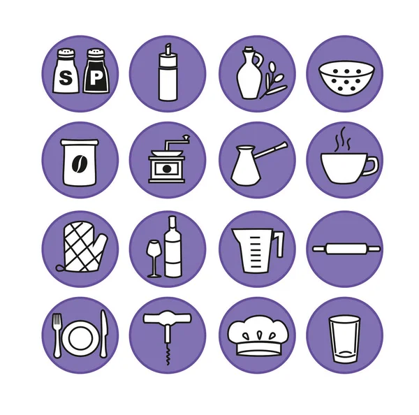 Keukengerei. Zwart-wit vector icons set. — Stockfoto