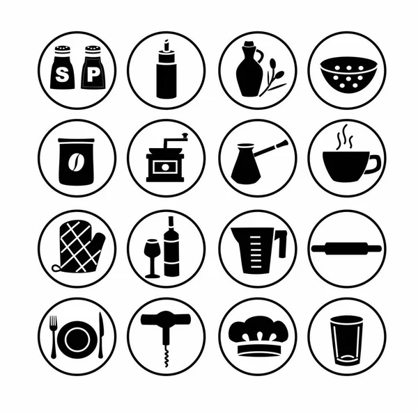 Utensilios de cocina. Conjunto de iconos vectoriales en blanco y negro . —  Fotos de Stock