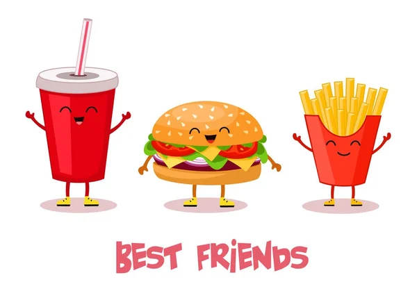 Fast food. En iyi dostlar. Stilize karakterler. Vektör çizim. — Stok fotoğraf