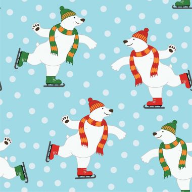 Kutup ayıları desen buz pateni. Vektör sorunsuz doku.