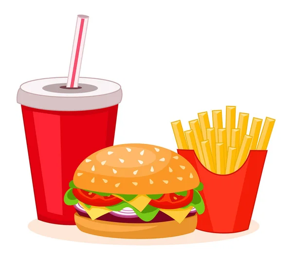 Fast food dishes isolated on white background. Vector illustration.
