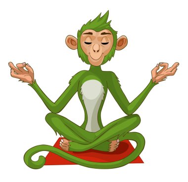 Beyaz arka plan üzerinde izole vektör maymun. Meditasyon maymun bir yoga poz. 
