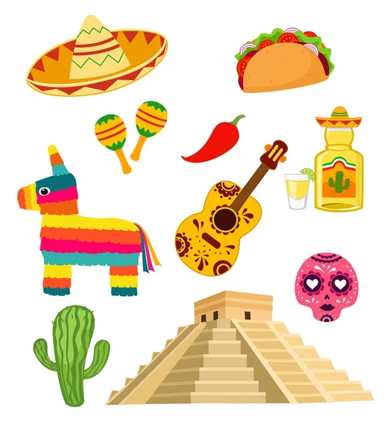 Collection of Mexican symbols. Vector illustration. — Stock Vector