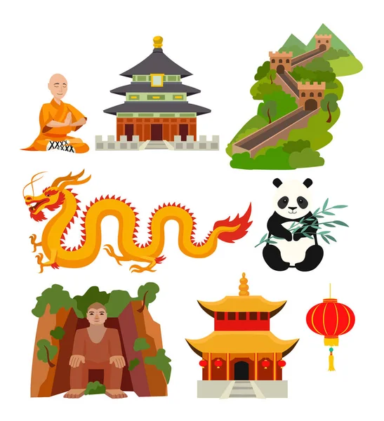 Sbírka čínských symbolů. Vektorové ilustrace. — Stockový vektor