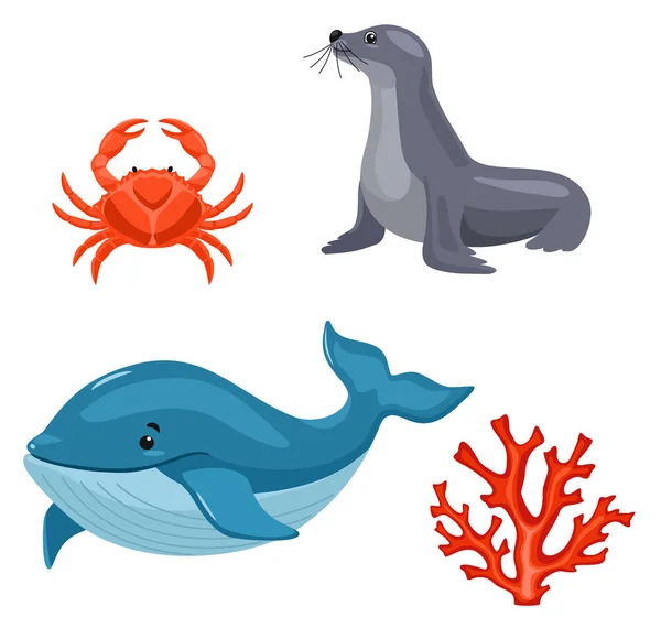 Sea animals isolated on white background. Vector illustration. — Stock Vector