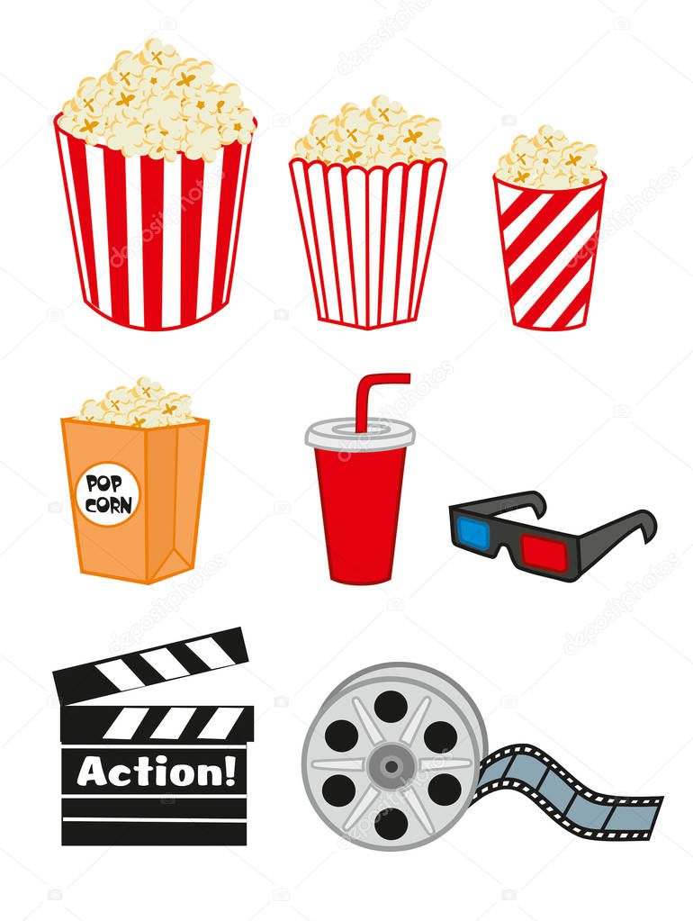 Movie items set. Vector illustration. 