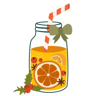  Beyaz arka planda izole edilmiş Noel kokteyli. Vektör şablonu.