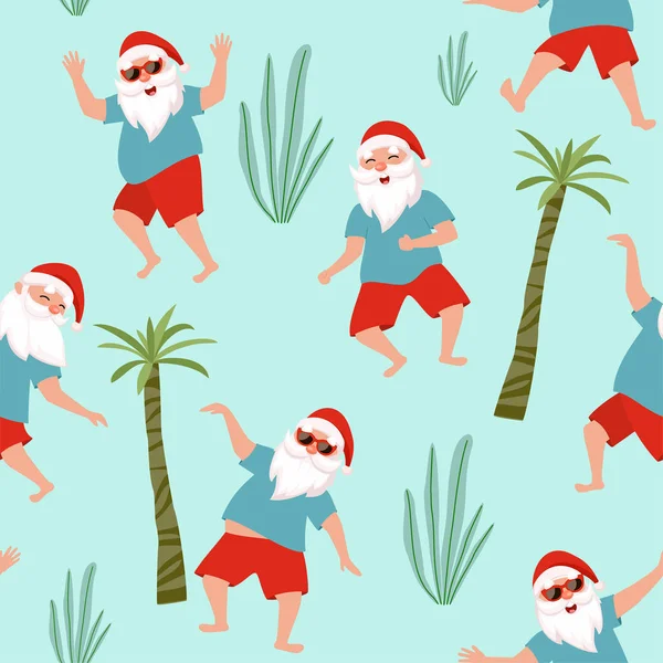 Patrón tropical con Santa bailarina. Textura sin costura vectorial . — Vector de stock