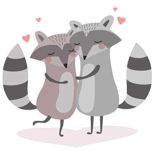 Saint-Valentin. Illustration drôle avec des ratons laveurs amoureux. Caractère design dans le style de dessin animé pour les cartes ou imprimer . — Image vectorielle