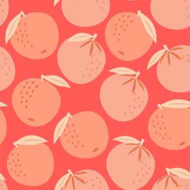 Şekillendirilmiş portakallarla soyut tropikal konuşmalar. Vektör renkli tasarım.