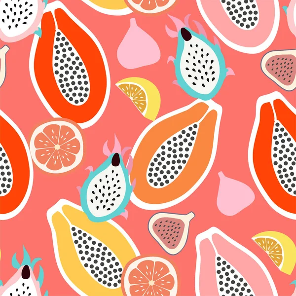 Pola Tak Terlihat Abstrak Modern Eksotis Tropis Fruits Vector Desain - Stok Vektor