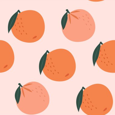 Şekillendirilmiş portakallarla soyut tropikal konuşmalar. Vektör renkli tasarım.